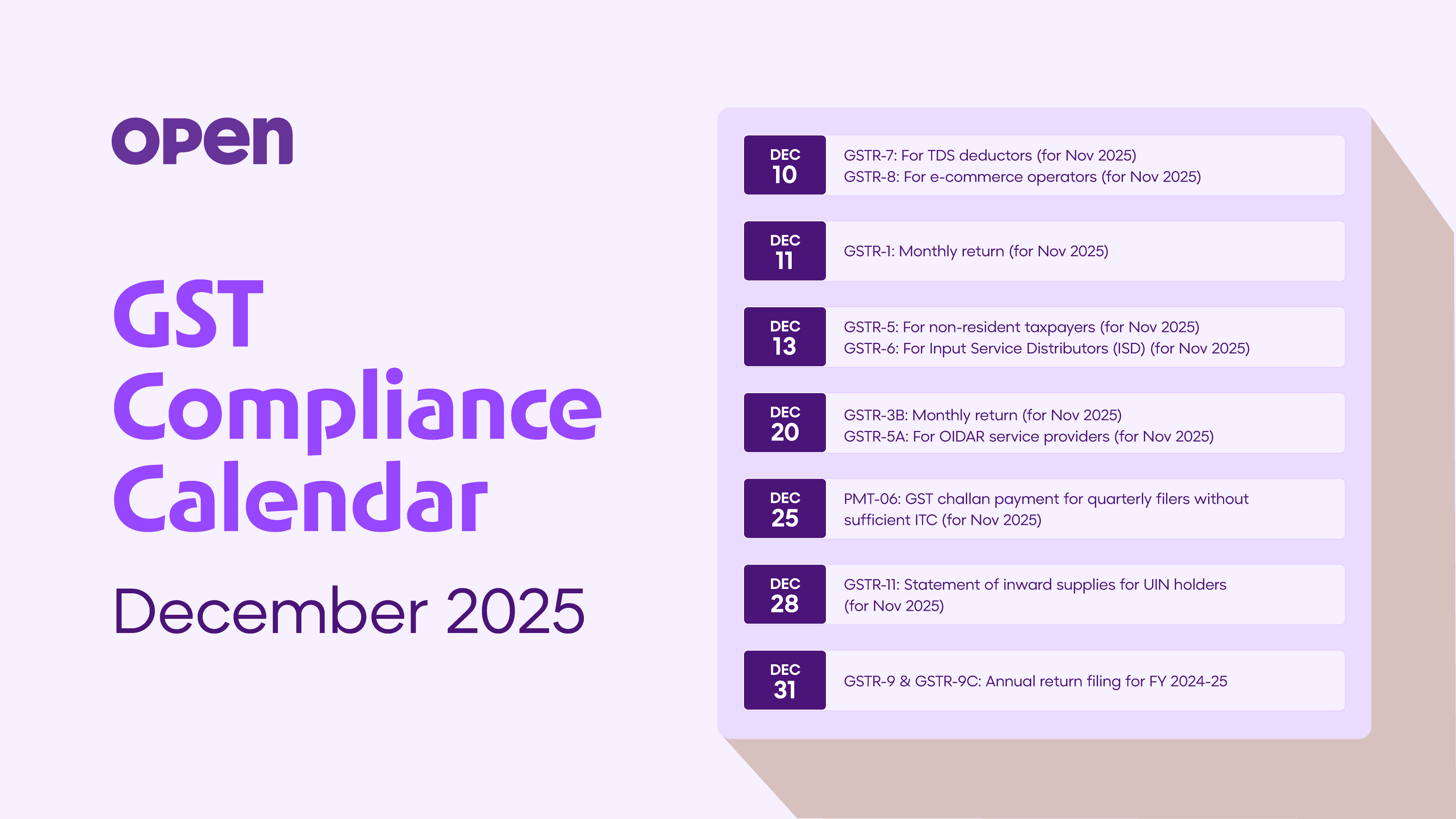 gst calendar december 2025