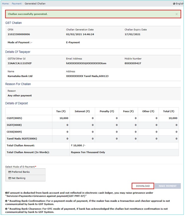 generate gst challan