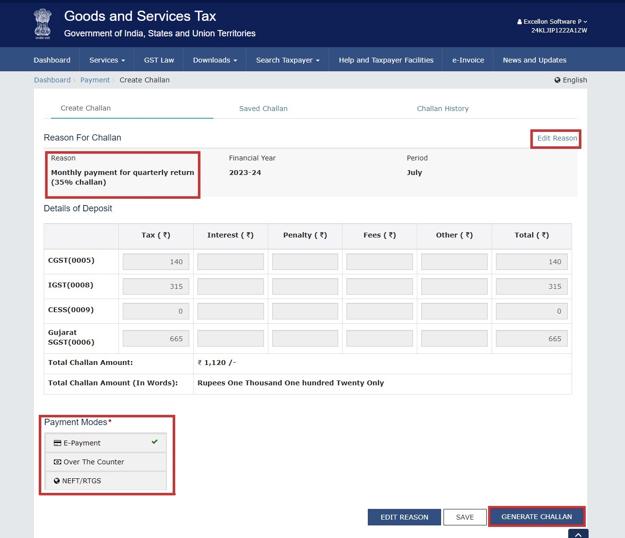 generate gst challan