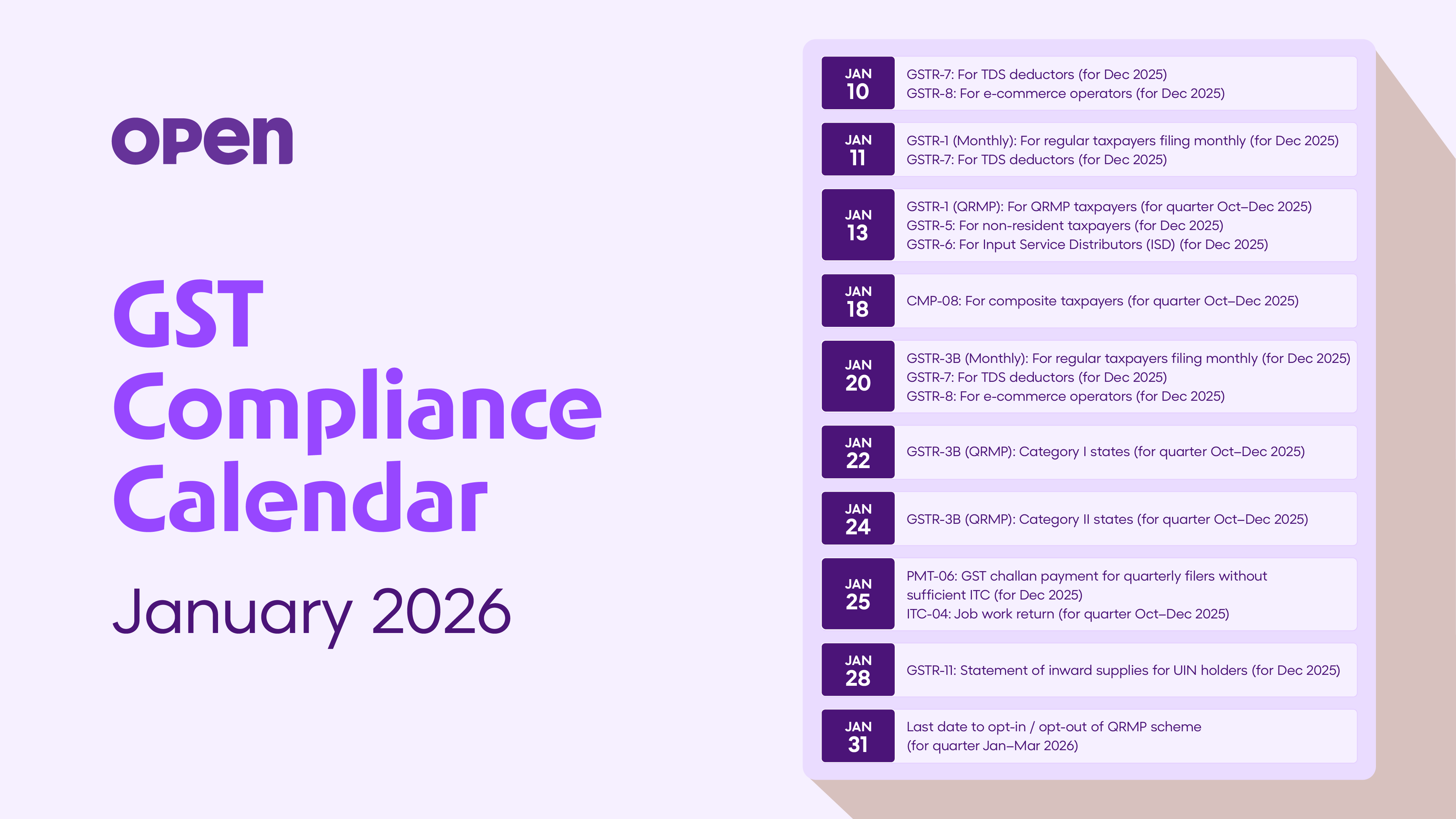 gst calendar january 2026