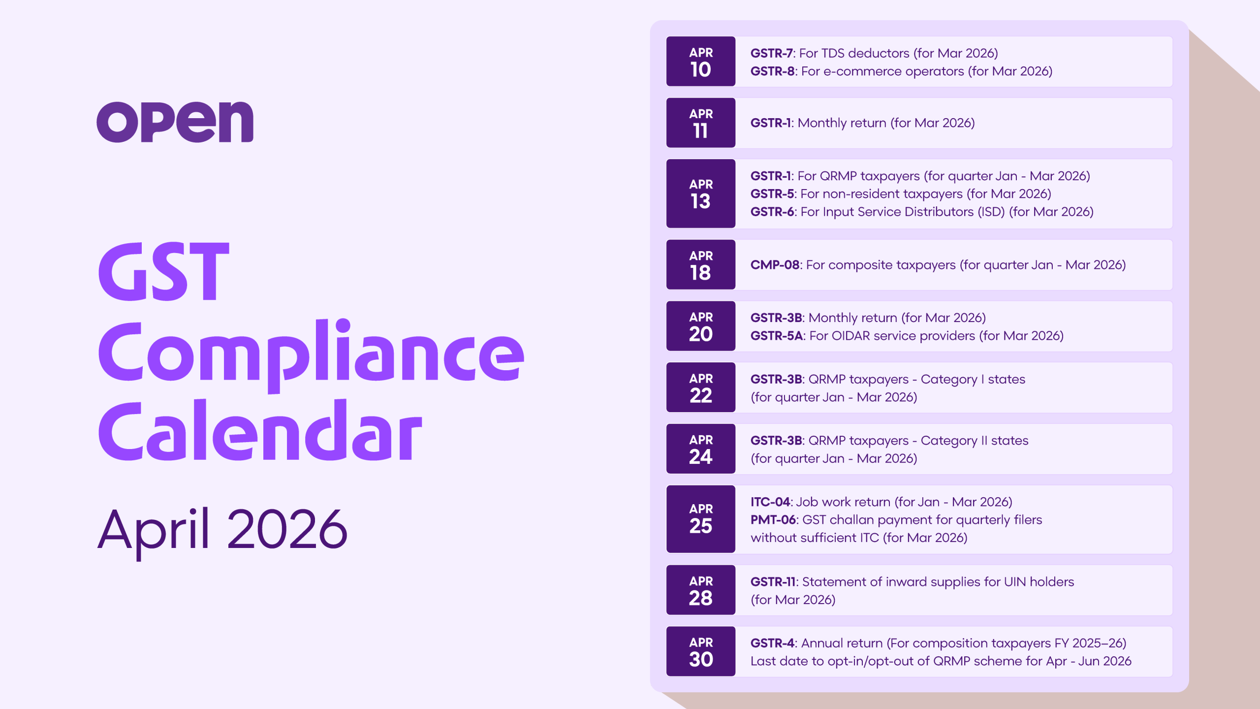gst compliance calendar